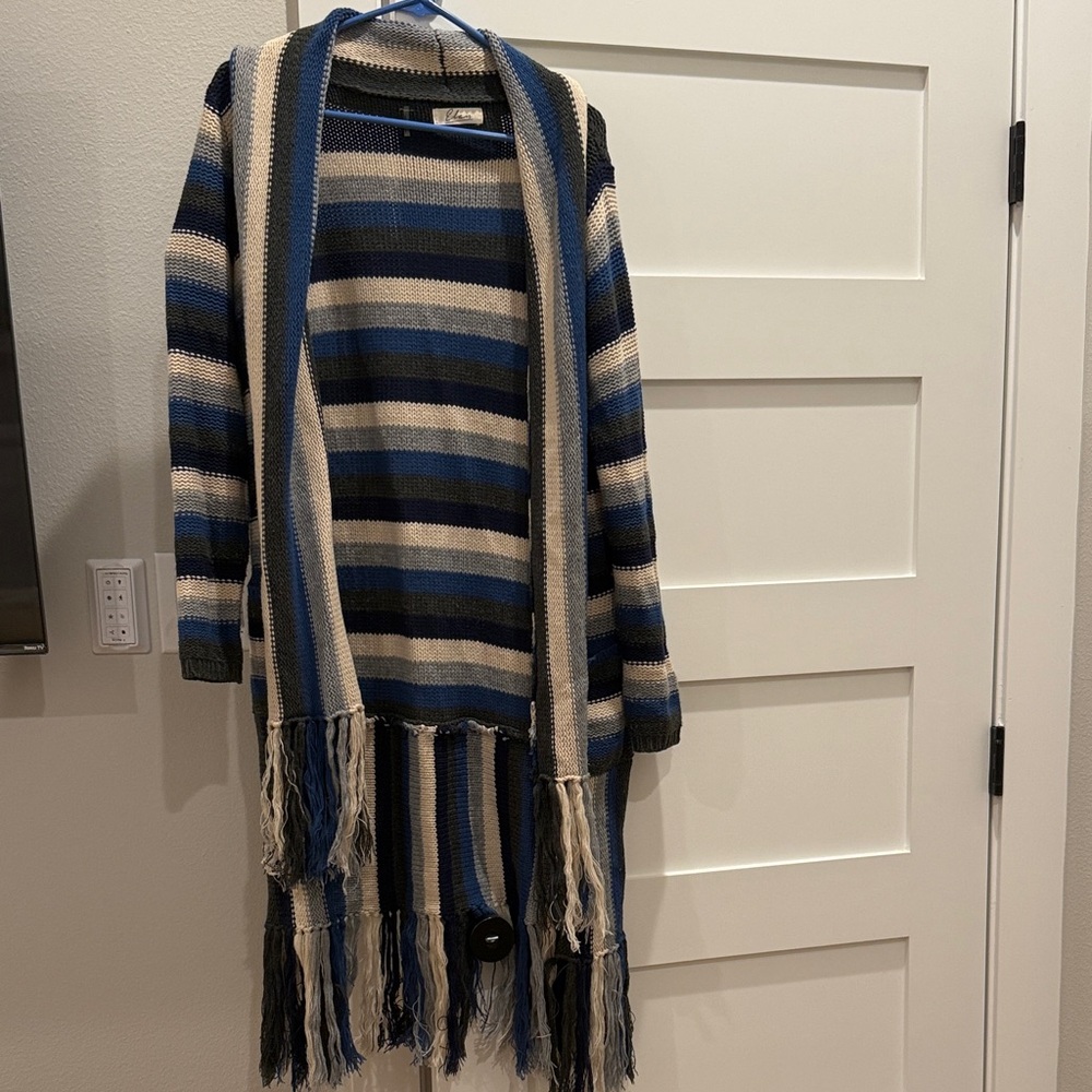 Elan Blue and Cream Striped Cardigan